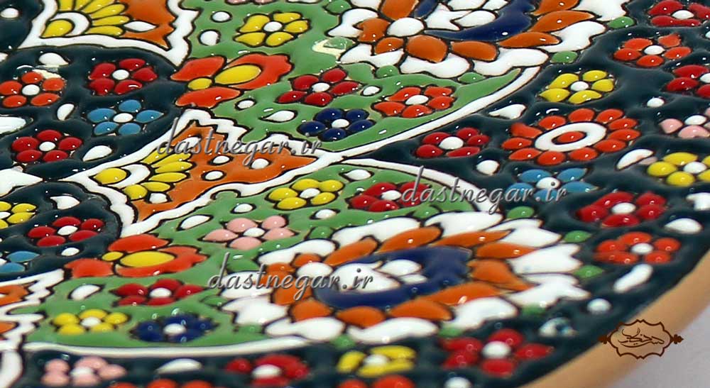 بشقاب میناکاری 25 سانتی کد 15 برجسته مینا کاری روی سفال میناکاری ظرف ظروف