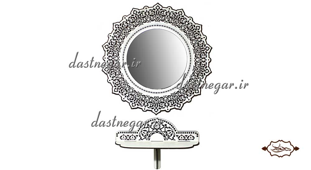 آینه و کنسول طرح اسلیمی منزل کاربردیاتاق خواب دم در پذیرایی هنری دکوری دکوراتیو جهیزیه عروس قیمت زیبا جدید فروشی به روز خاص شیک دیواری روی دیوار صنایع دستی طرح درب پنجره سنتی چوبی