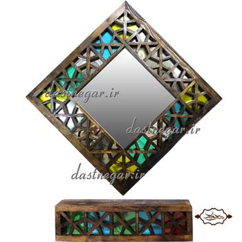 آینه و کنسول دیواری گره چینی طرح لوزی کد 214