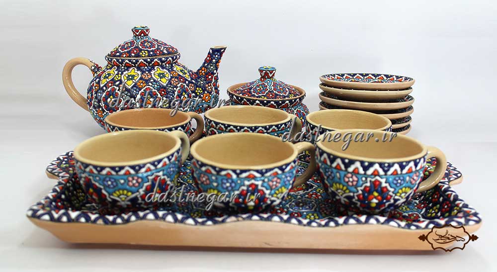 چایخوری سفالی طرح میناکاری کد 21 برجسته مینا کاری روی سفال میناکاری ظرف ظروف
