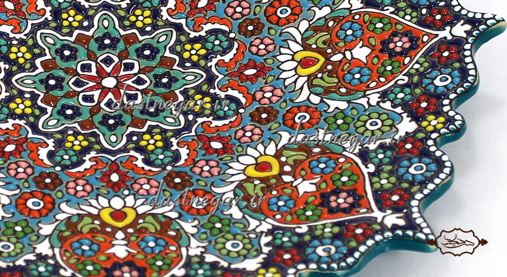 بشقاب میناکاری مدل  8 پر 30 سانتی کد 4 برجسته مینا کاری روی سفال میناکاری ظرف ظروف