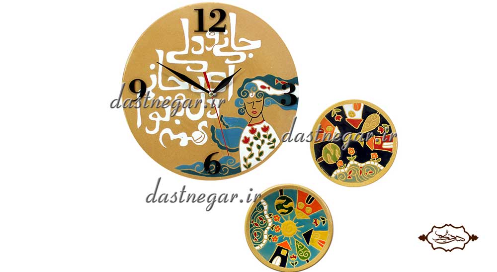 ساعت دیواری طرح زن  سه پارچه  کد 38 تزئینی تزیینی دکوراتیو دکوری جدید به روز خاص هنری زیبا لوکس شیک سنتی عروس جهیزیه پذیرایی اتاق خواب دست ساز صفحه سفید طرح دار عقربه ای عقربه دار صنایع دستی بشقاب روی سفال