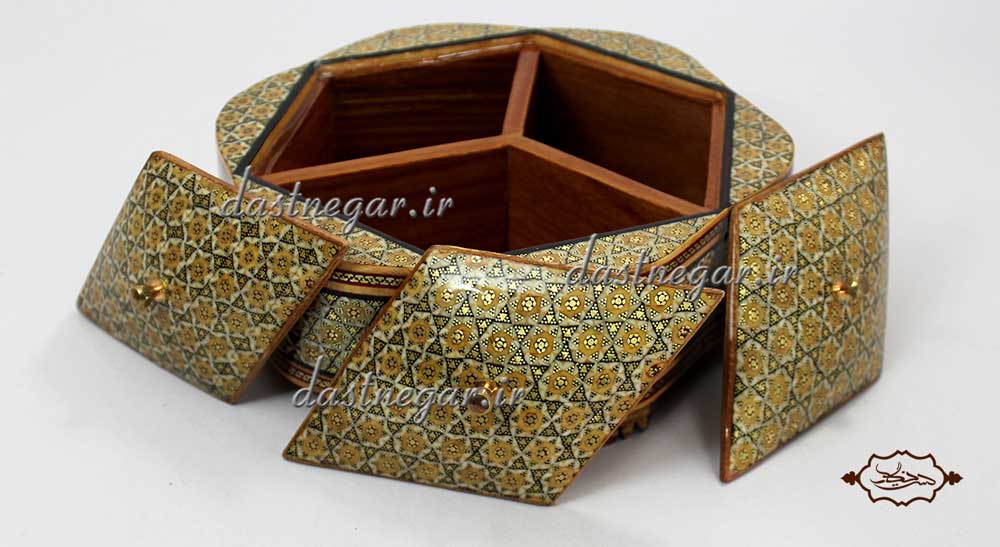 شکلات خوری خاتم کاری طرح 3 درب رومیزی اتاق خواب روی میز سنتی صنایع دستی طرح سنتی چوبی دکوراتیو جهیزیه عروس قیمت زیبا جدید فروشی