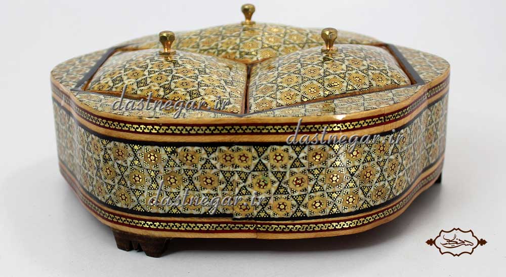 شکلات خوری خاتم کاری طرح 3 درب رومیزی اتاق خواب روی میز سنتی صنایع دستی طرح سنتی چوبی دکوراتیو جهیزیه عروس قیمت زیبا جدید فروشی