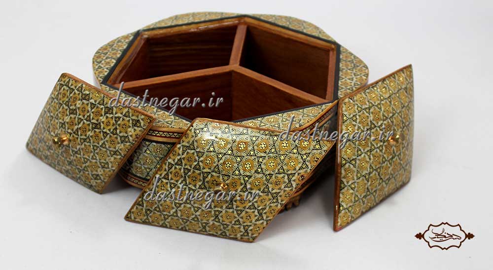 شکلات خوری خاتم کاری طرح 3 درب رومیزی اتاق خواب روی میز سنتی صنایع دستی طرح سنتی چوبی دکوراتیو جهیزیه عروس قیمت زیبا جدید فروشی