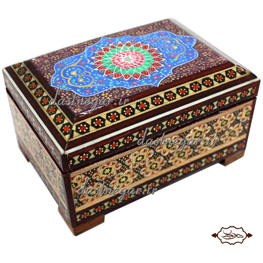 جعبه هدیه خاتم کاری طرح چهار گوش 