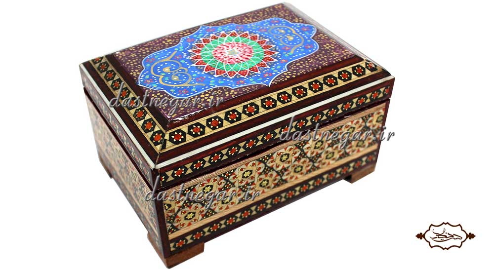 جعبه هدیه خاتم کاری طرح چهار گوش 