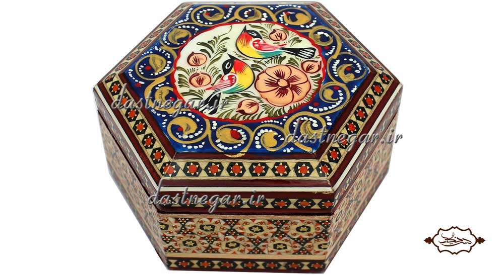 جعبه هدیه خاتم کاری طرح 6 گوش کد 97 