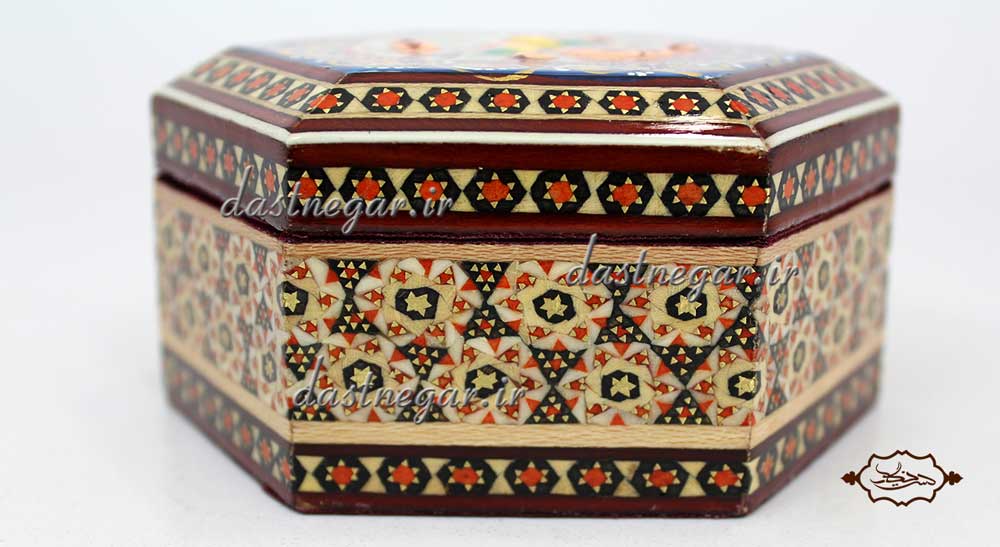 جعبه هدیه خاتم کاری طرح 6 گوش کد 97 