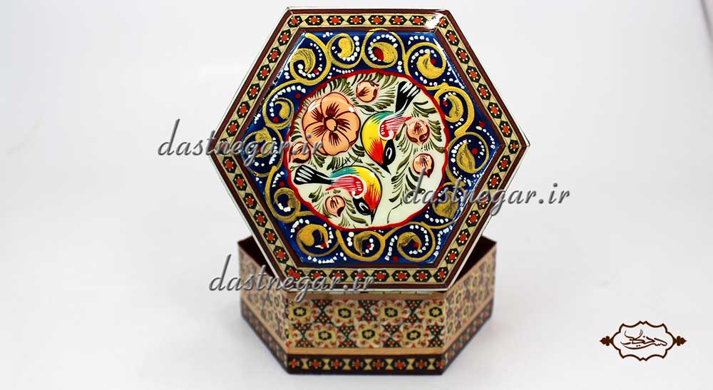 جعبه هدیه خاتم کاری طرح 6 گوش کد 97 