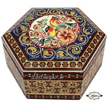 جعبه هدیه خاتم کاری طرح 6 گوش کد 98