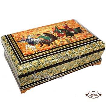 جعبه جواهرات خاتم کاری طرح چهار گوش کد 100