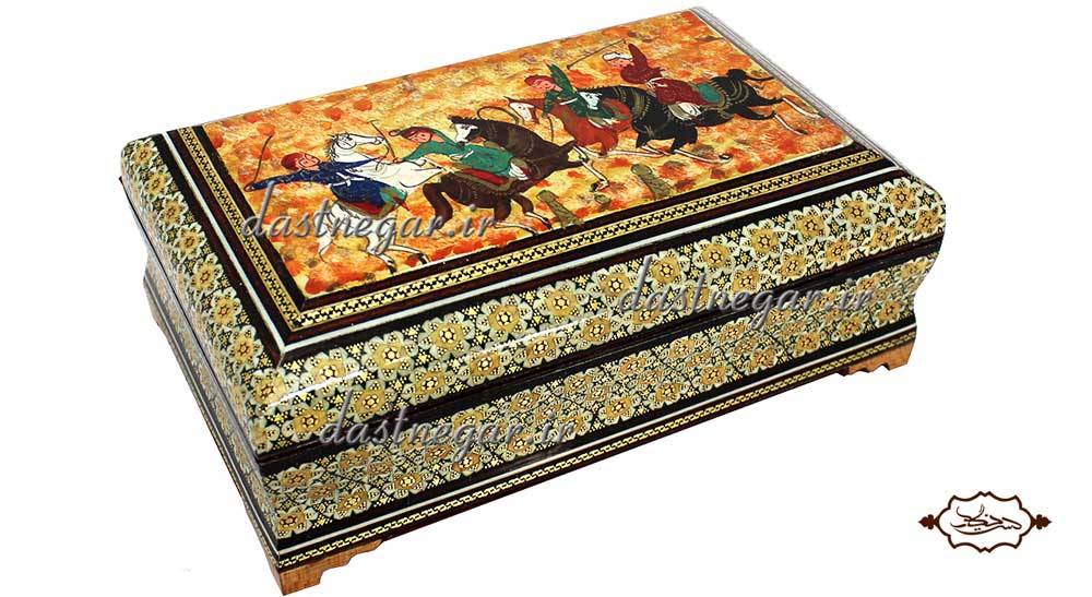 جعبه جواهرات خاتم کاری طرح چهار گوش کد 100 