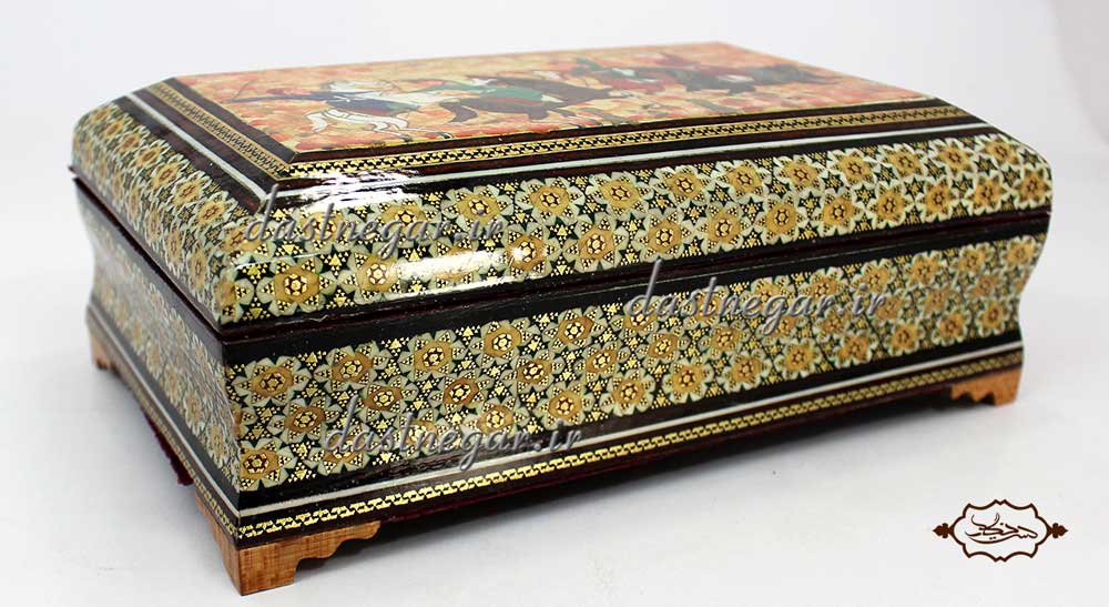 جعبه جواهرات خاتم کاری طرح چهار گوش کد 100 