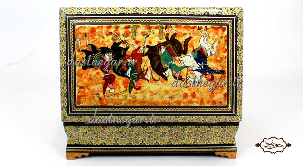 جعبه جواهرات خاتم کاری طرح چهار گوش کد 100 