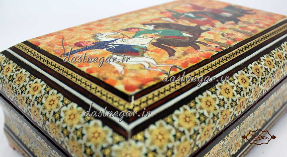 جعبه جواهرات خاتم کاری طرح چهار گوش کد 100 
