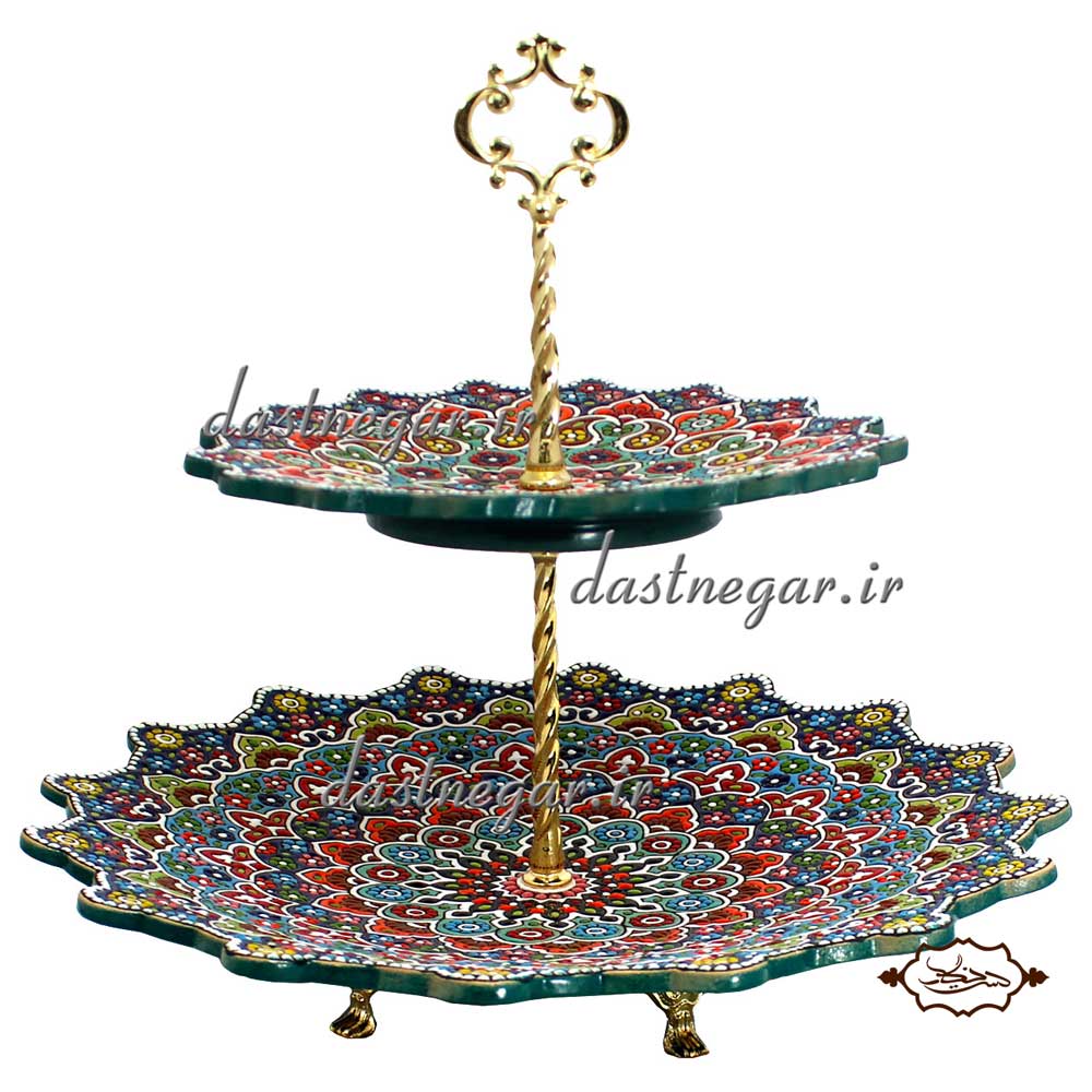 شیرینی خوری میناکاری دوطبقه کد 265 برجسته مینا کاری روی سفال میناکاری ظرف ظروف