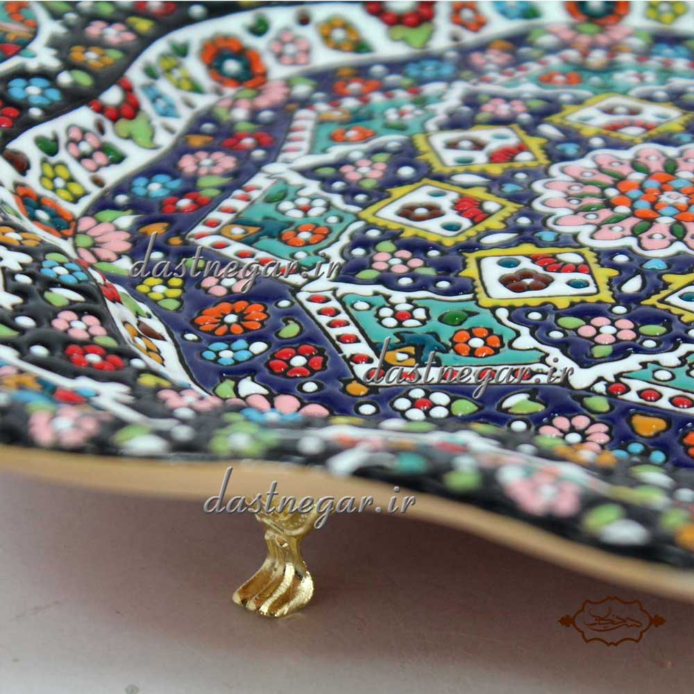 سینی میناکاری کد 266 برجسته مینا کاری روی سفال میناکاری ظرف ظروف