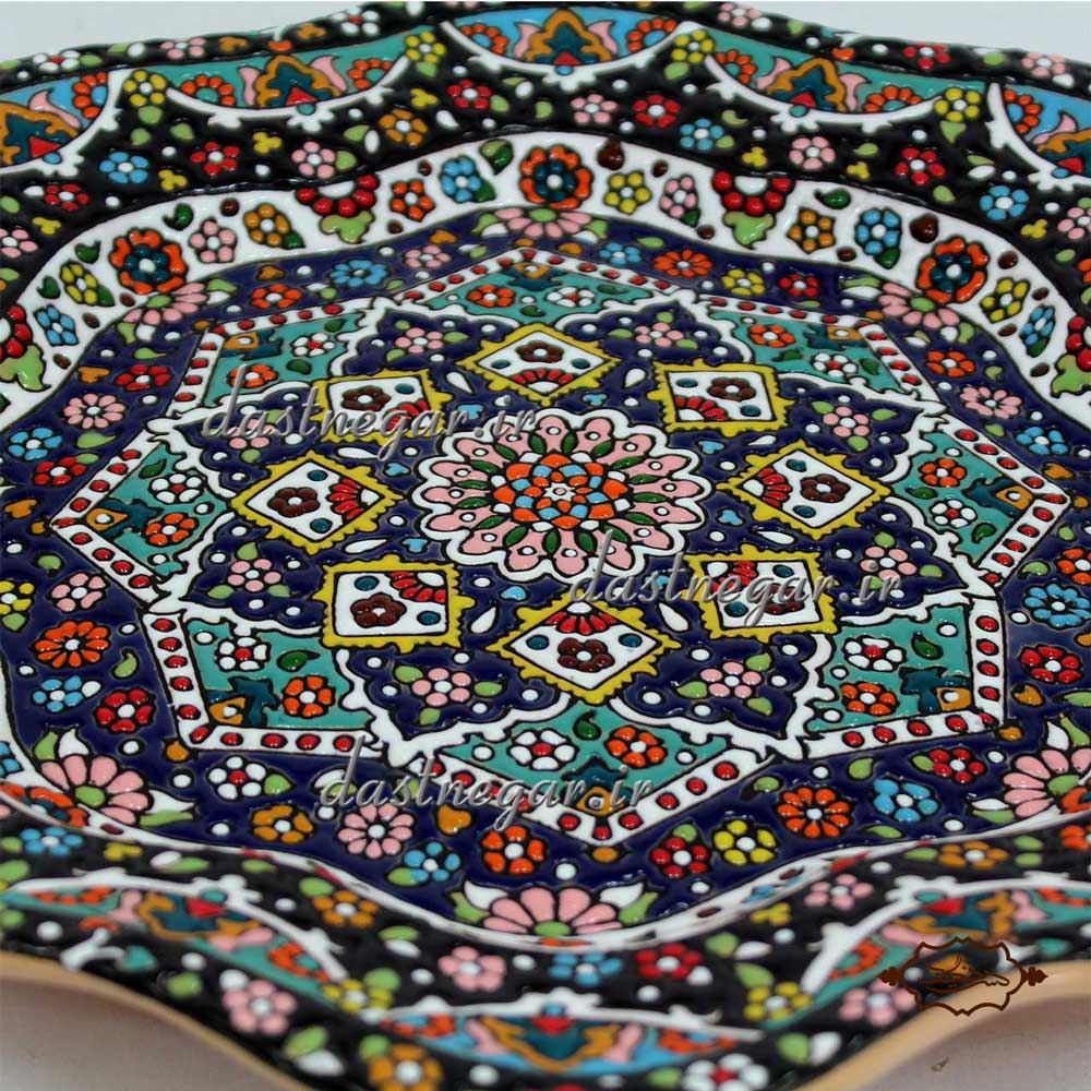 سینی میناکاری کد 266 برجسته مینا کاری روی سفال میناکاری ظرف ظروف