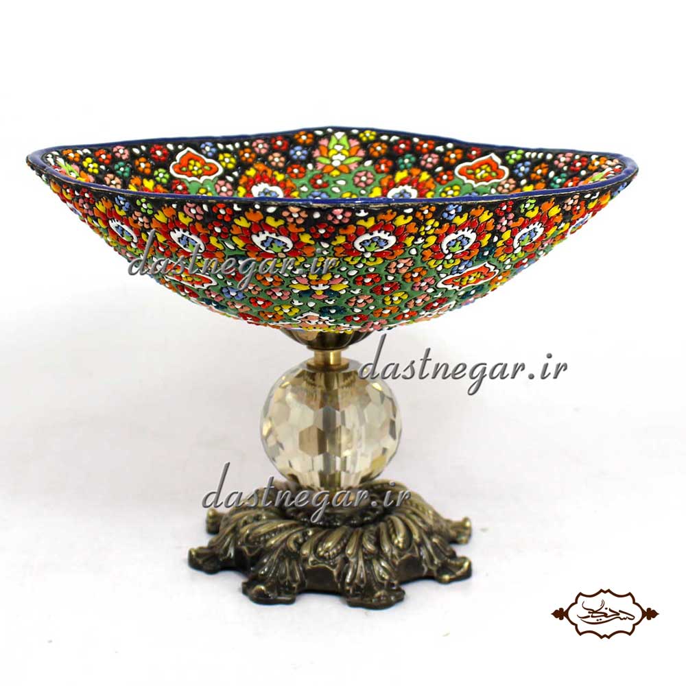 آجیل خوری میناکاری پایه دار کد 271 برجسته مینا کاری روی سفال میناکاری ظرف ظروف