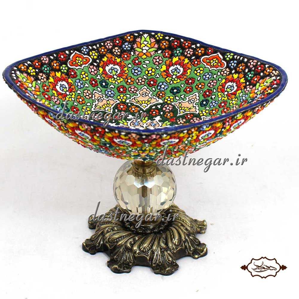 آجیل خوری میناکاری پایه دار کد 271 برجسته مینا کاری روی سفال میناکاری ظرف ظروف