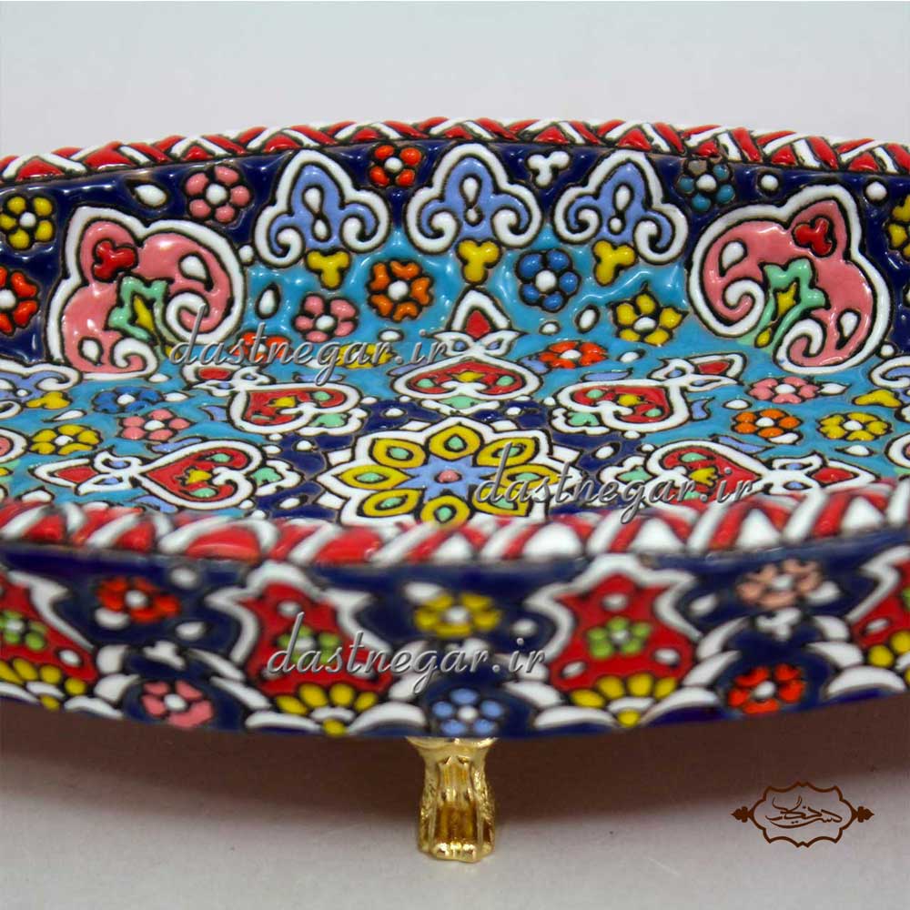 شیرینی خوری میناکاری پایه دار کد 273 برجسته مینا کاری روی سفال میناکاری ظرف ظروف
