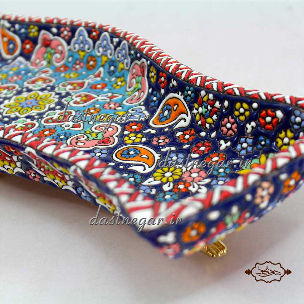شیرینی خوری میناکاری پایه دار کد 273 برجسته مینا کاری روی سفال میناکاری ظرف ظروف