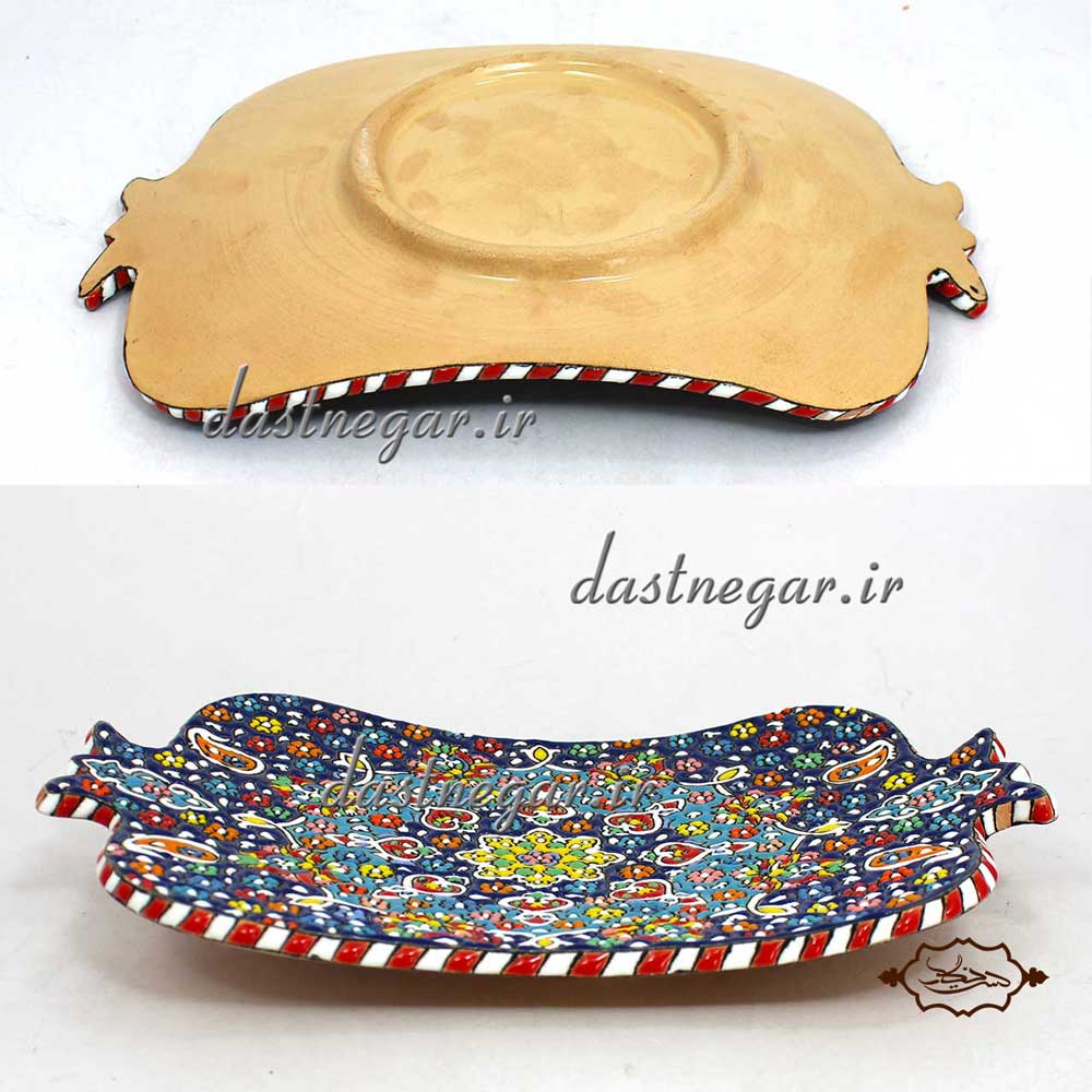سینی پذیرایی میناکاری کد 275 برجسته مینا کاری روی سفال میناکاری ظرف ظروف
