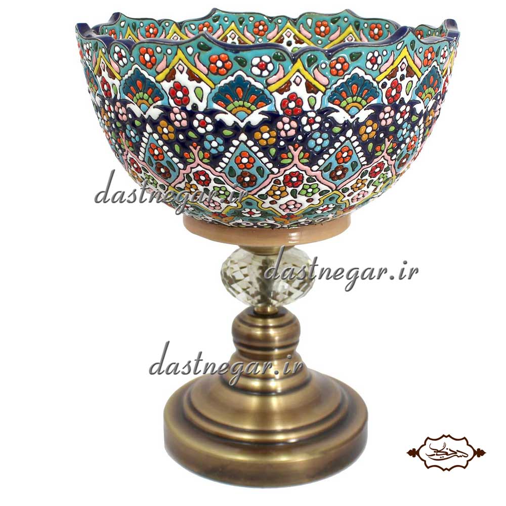 آجیل خوری میناکاری پایه دار کد 277 برجسته مینا کاری روی سفال میناکاری ظرف ظروف