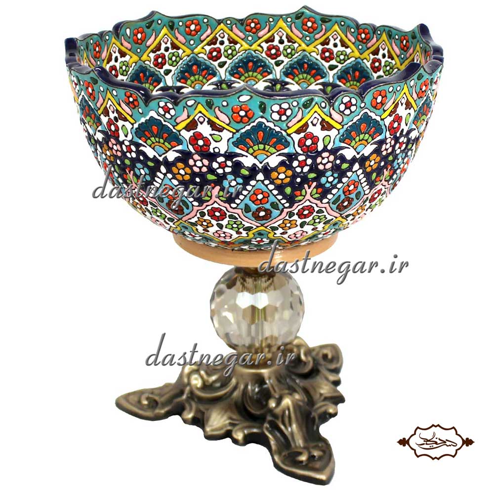 آجیل خوری میناکاری پایه دار کد 278 برجسته مینا کاری روی سفال میناکاری ظرف ظروف