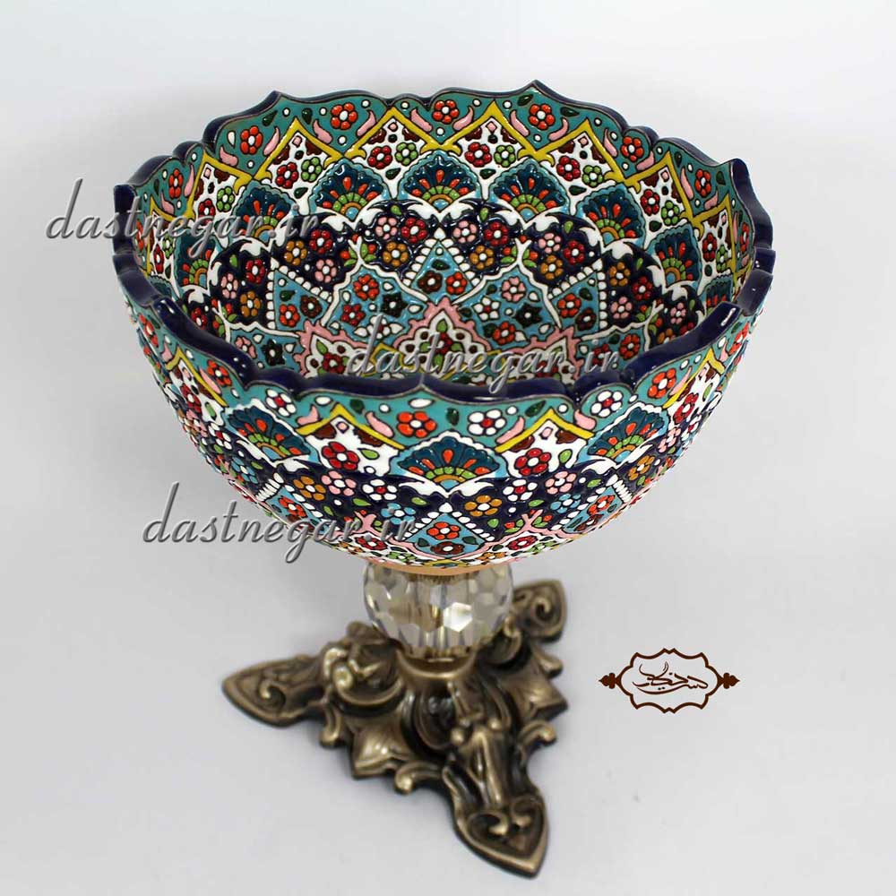 آجیل خوری میناکاری پایه دار کد 278 برجسته مینا کاری روی سفال میناکاری ظرف ظروف