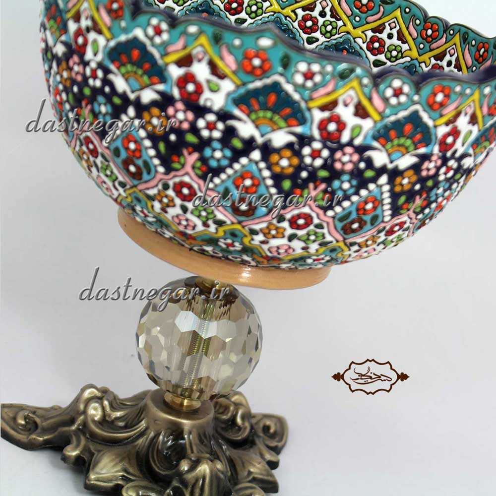 آجیل خوری میناکاری پایه دار کد 278 برجسته مینا کاری روی سفال میناکاری ظرف ظروف
