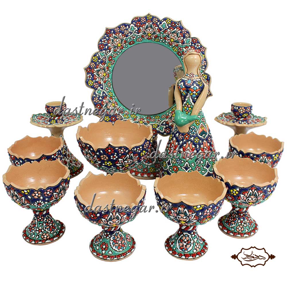 ظروف هفت سین میناکاری طرح نریمان  سفال میناکاری هفتسین سفره