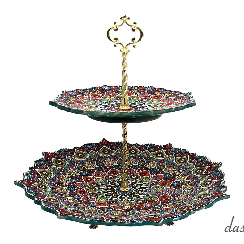 شیرینی خوری ۲ طبقه میناکاری برجسته مینا کاری روی سفال میناکاری ظرف ظروف