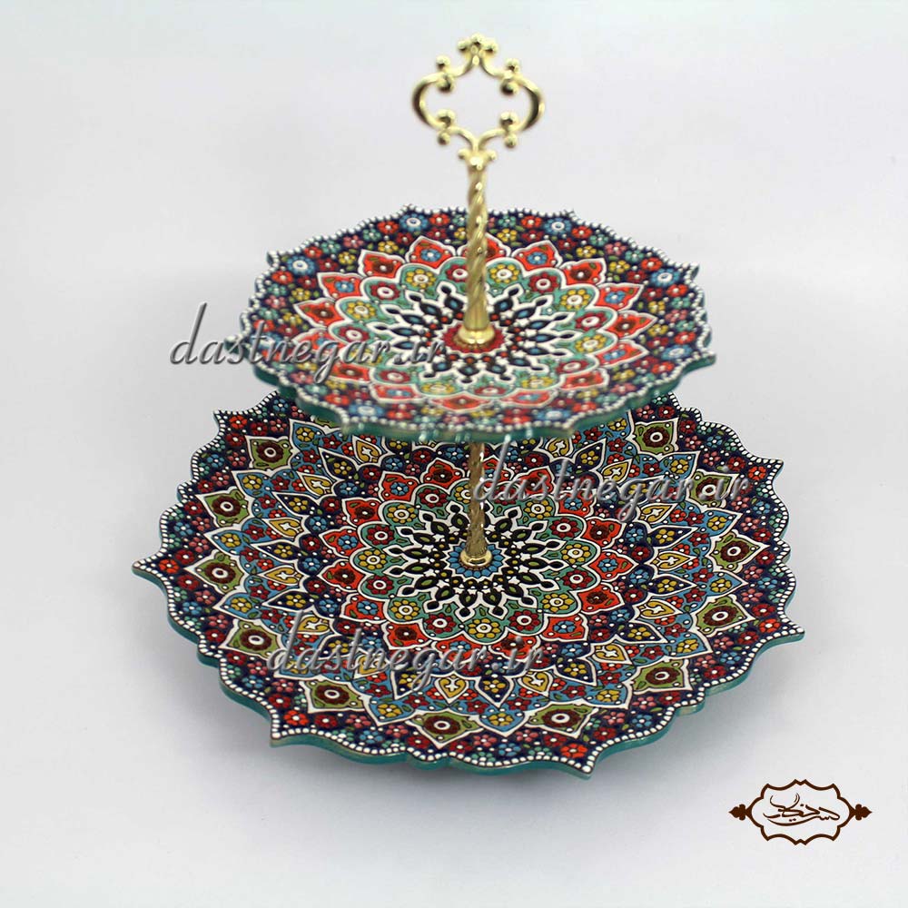 شیرینی خوری ۲ طبقه میناکاری برجسته مینا کاری روی سفال میناکاری ظرف ظروف
