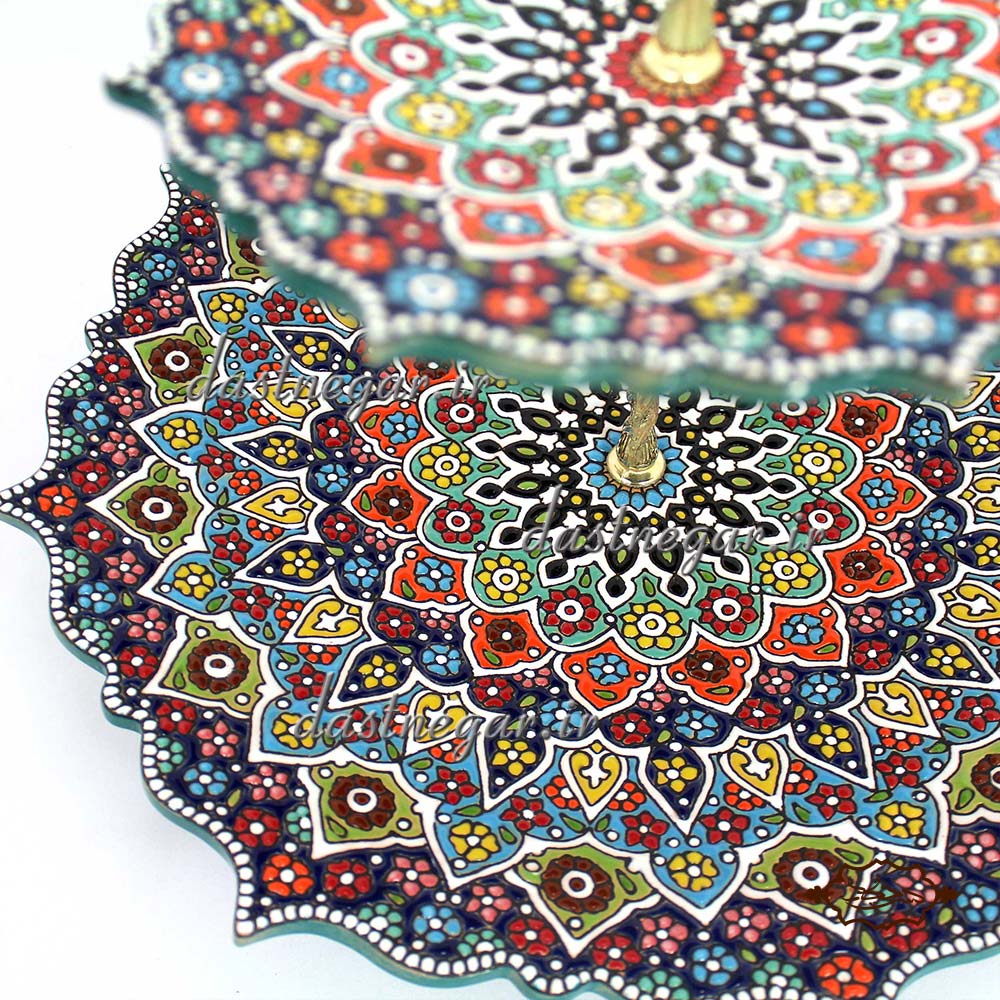 شیرینی خوری ۲ طبقه میناکاری برجسته مینا کاری روی سفال میناکاری ظرف ظروف