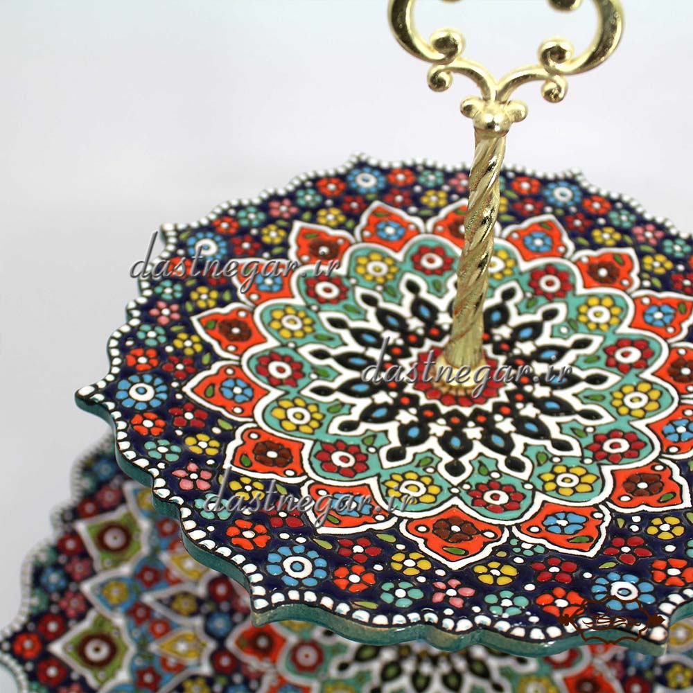 شیرینی خوری ۲ طبقه میناکاری برجسته مینا کاری روی سفال میناکاری ظرف ظروف