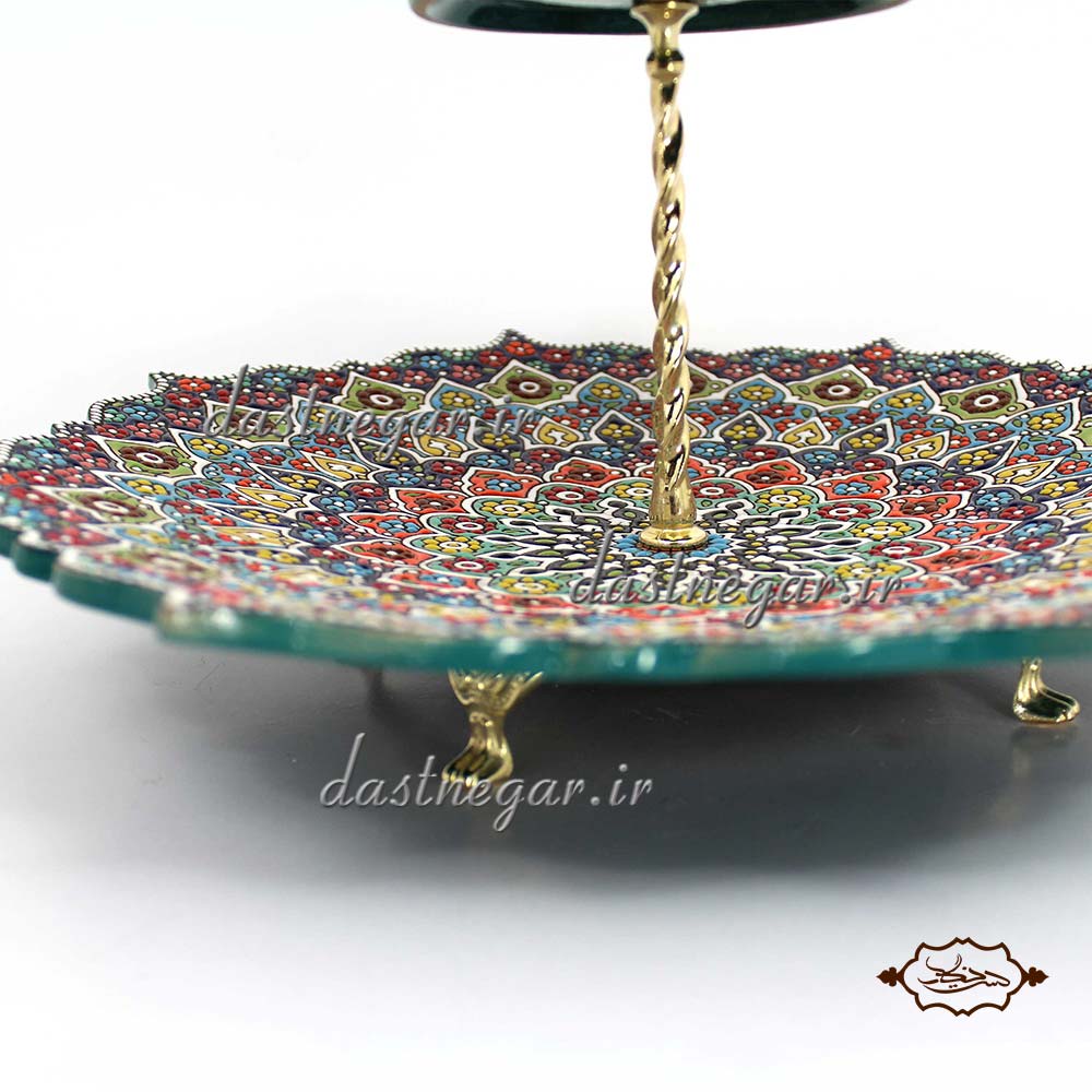 شیرینی خوری ۲ طبقه میناکاری برجسته مینا کاری روی سفال میناکاری ظرف ظروف