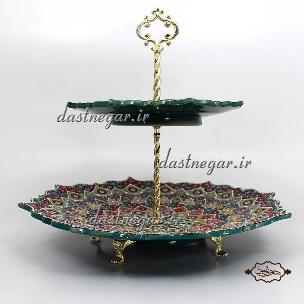 شیرینی خوری ۲ طبقه میناکاری برجسته مینا کاری روی سفال میناکاری ظرف ظروف