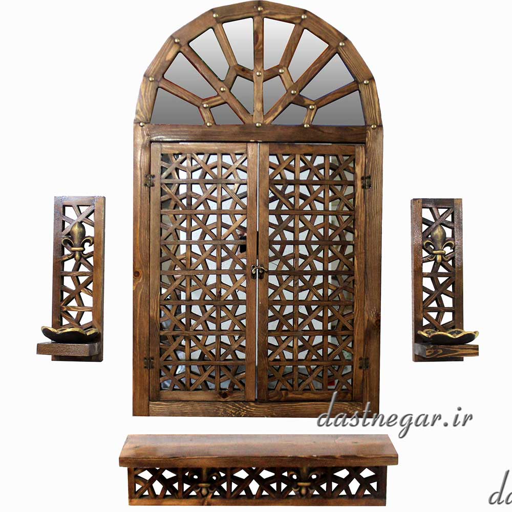 آینه و کنسول و ۲عدد جاشمعی طرح گره چینی 