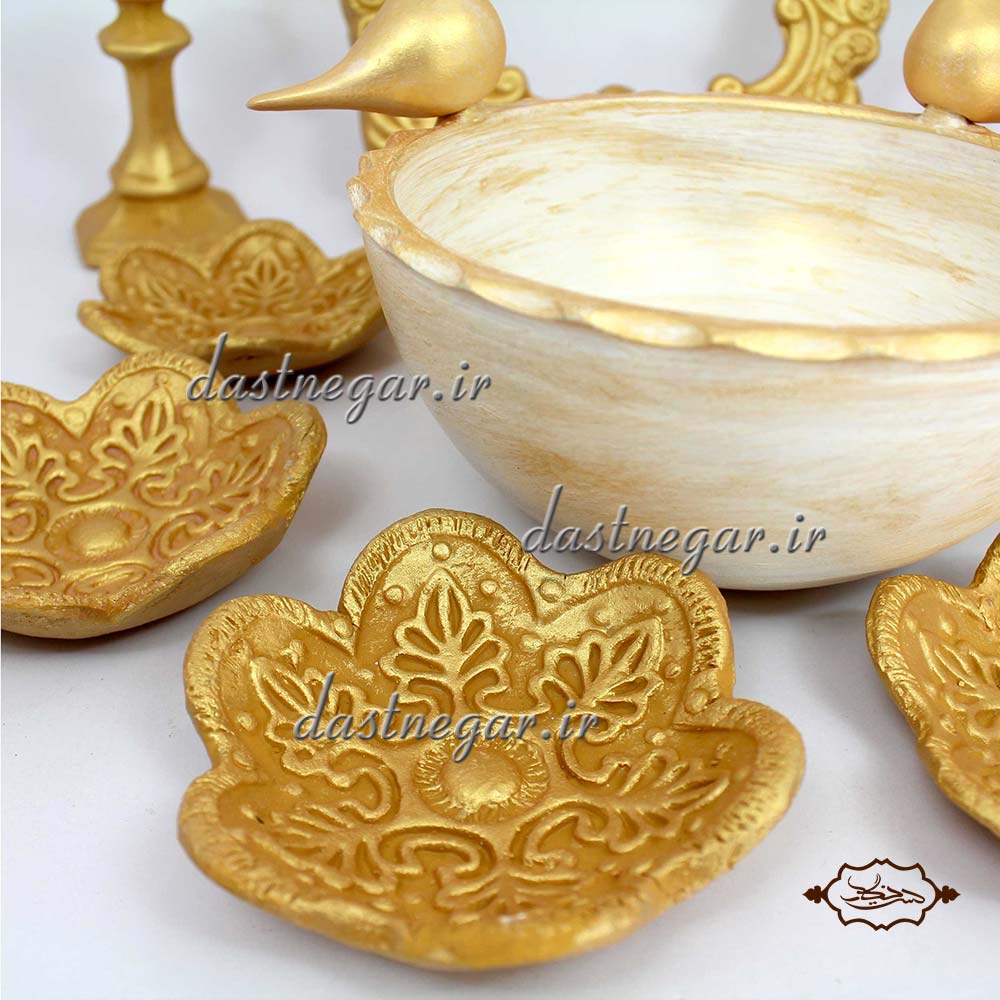 ظروف هفت سین 10 پارچه رنگ طلایی کرم هفتسین سفره