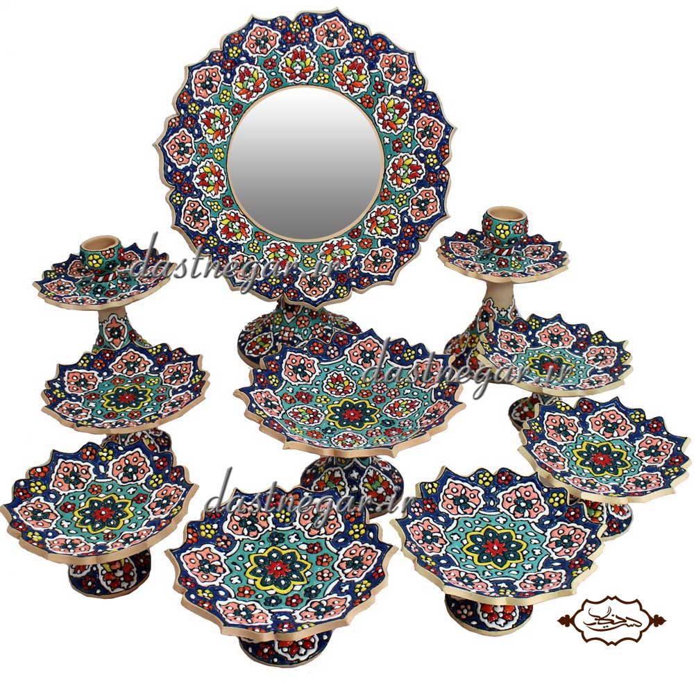 هفت سین میناکاری طرح آندیا 10 پارچه برجسته مینا کاری روی سفال میناکاری ظرف ظروف هفتسین سفره هفت سین