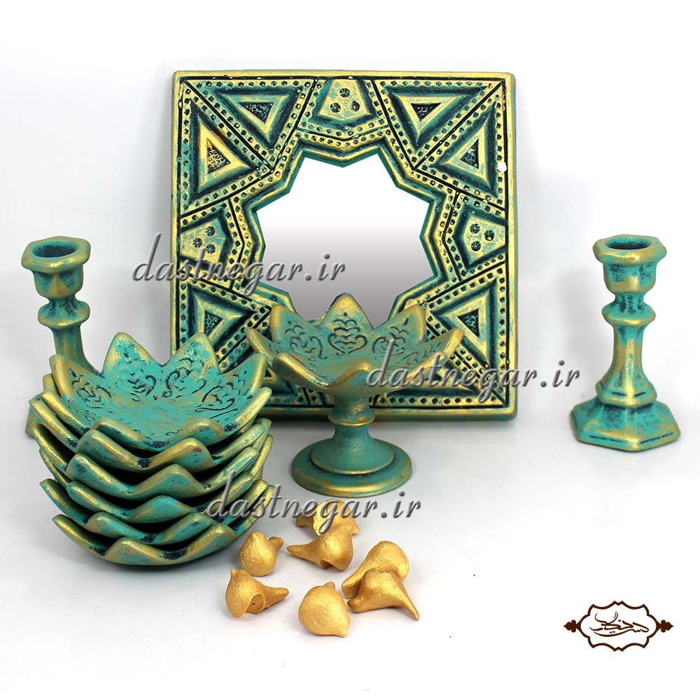 مجموعه ظروف هفت سین 10 پارچه دست نگار طرح 8 پر 