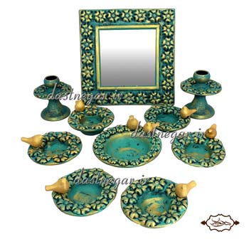 مجموعه ظروف هفت سین 10 پارچه طرح گل | فیروزه ای